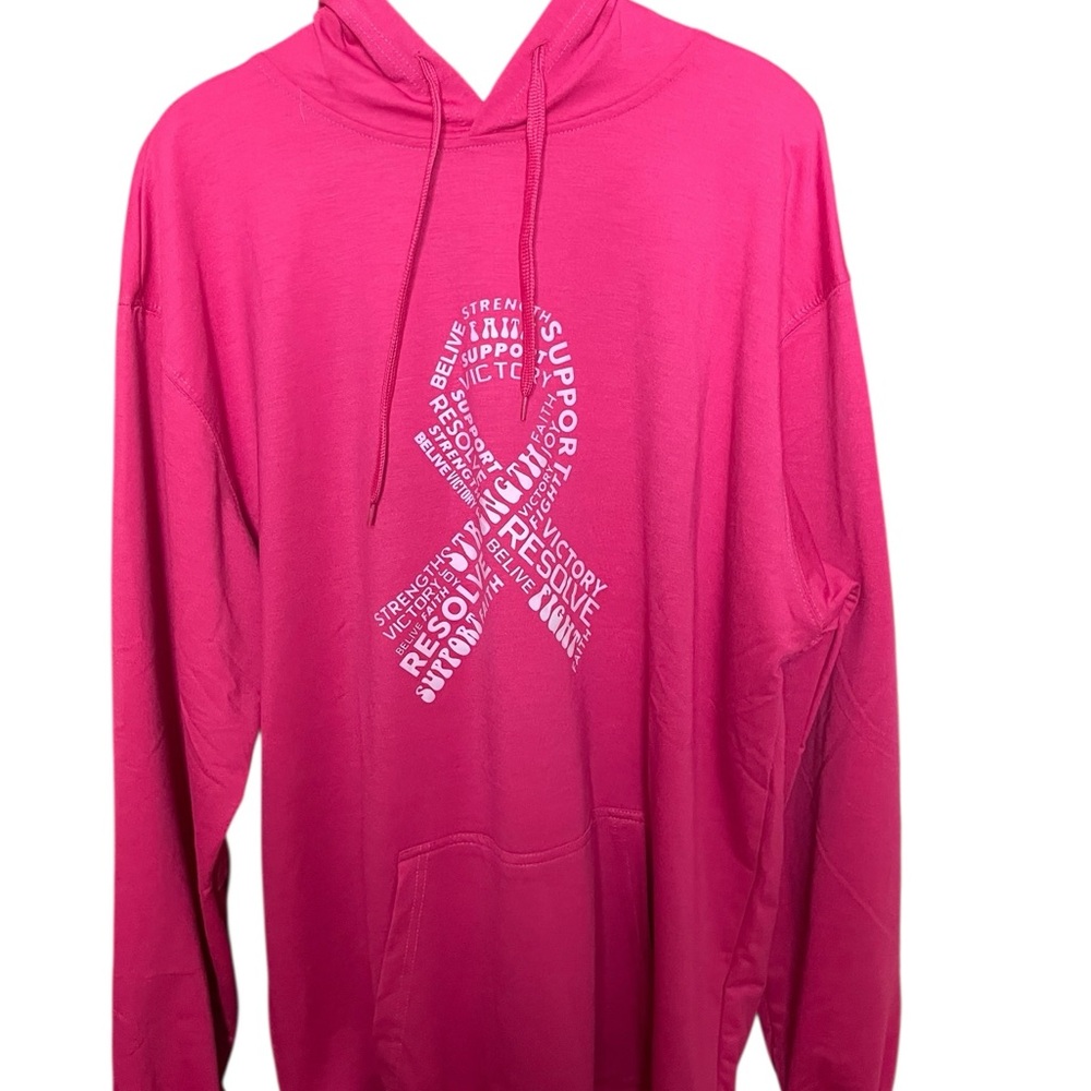 Breast Cancer Pink Hoodie with Ribbon Graphic